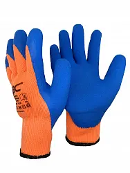 Перчатки утепленные акриловые с рельефным покрытием оранжево-голубые 7 класс