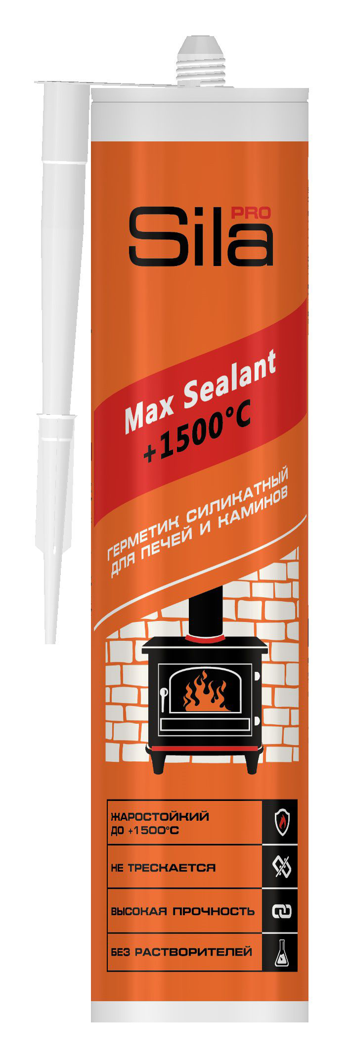 Термостойкий герметик Sila Pro Max Sealant 1500 для каминов и 280мл SSP15280