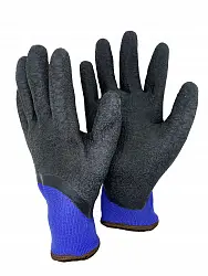 Перчатки зимние нейлон с полным рельефным покрытием РУСТИК, сине-черные, 15 класс