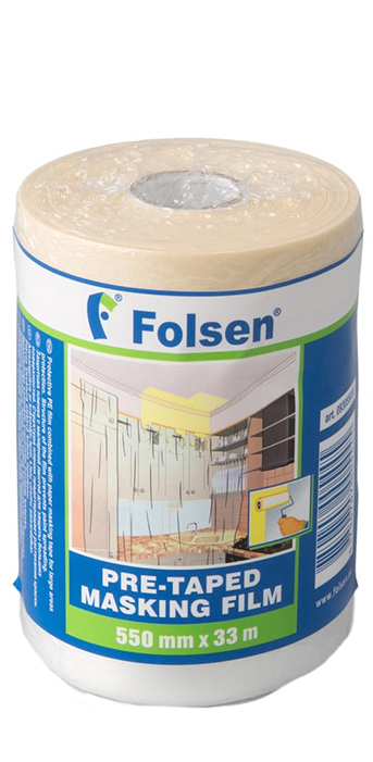 Ремонтная защитная пленка Folsen с малярной лентой 550мм×33м 99055033