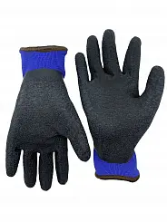 Перчатки зимние нейлон с полным рельефным покрытием РУСТИК, сине-черные, 15 класс