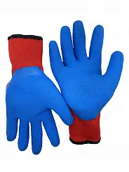 Перчатки утепленные акриловые с рельефным покрытием красно-голубые 10 класс