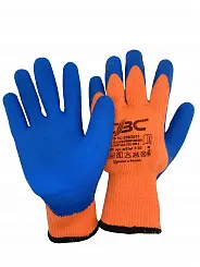 Перчатки утепленные акриловые с рельефным покрытием оранжево-голубые 7 класс